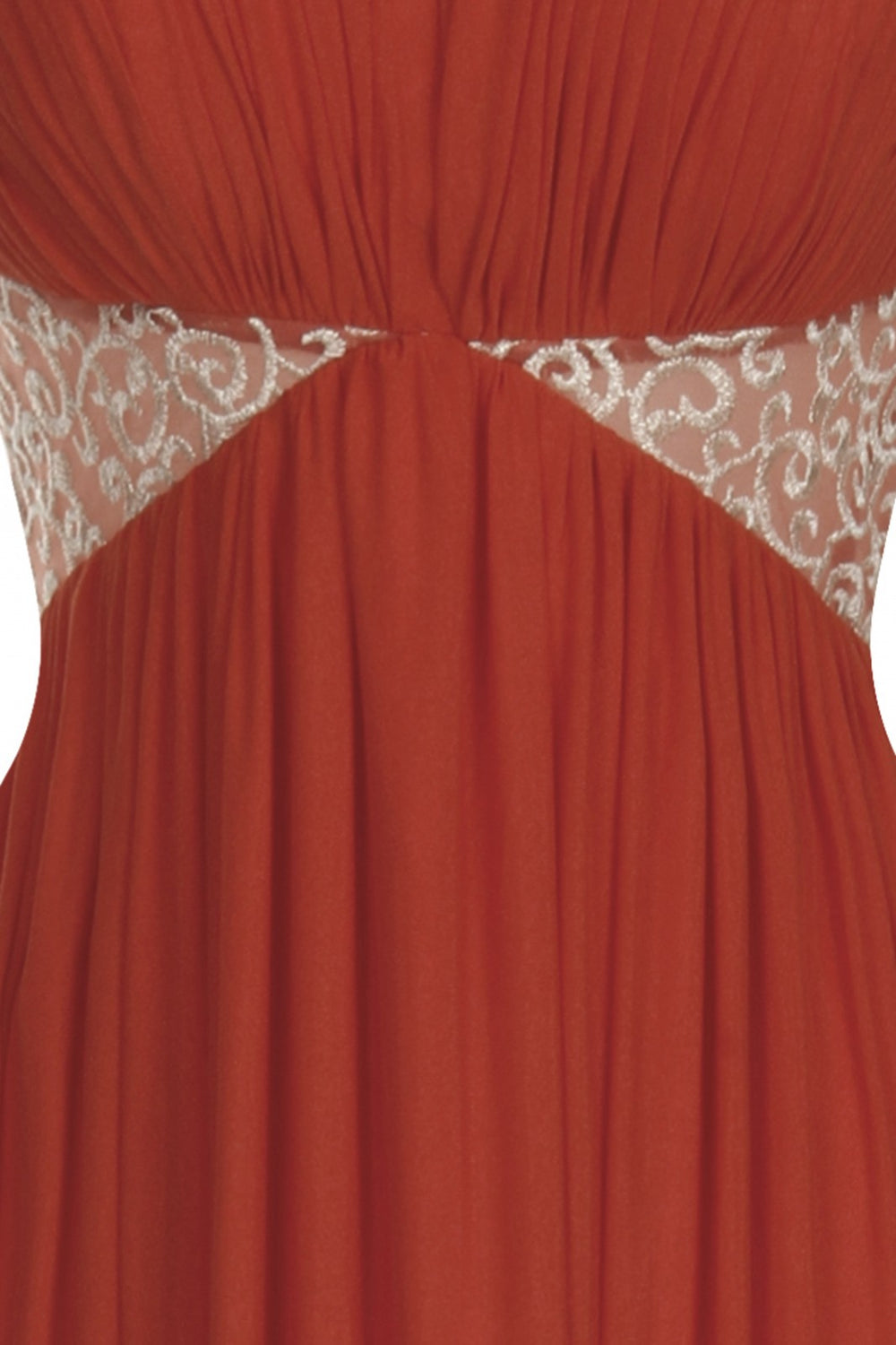 Elia Coral Orange Gold Embroidered Goddess Grecian Maxi Gown Dress