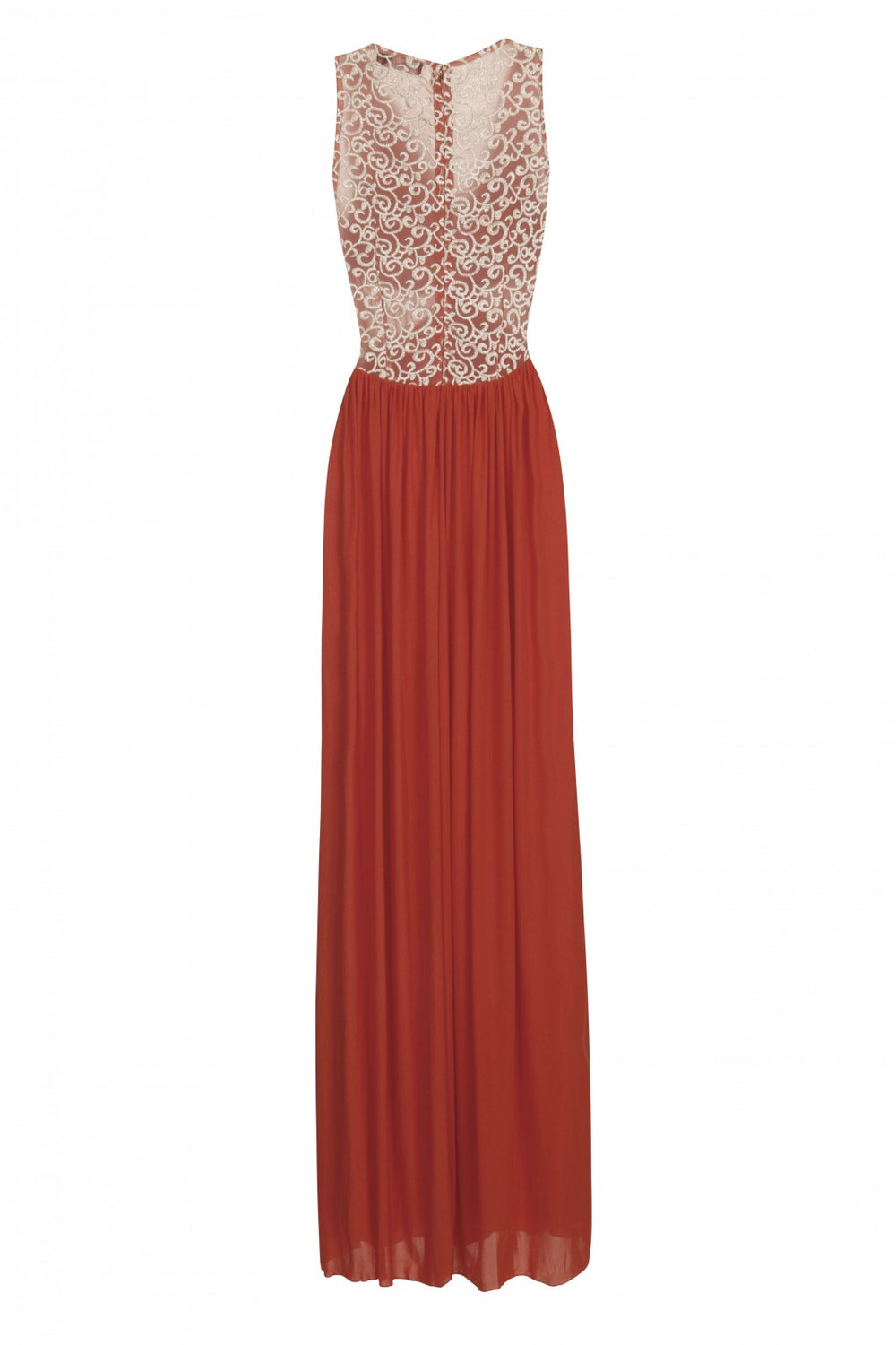Elia Coral Orange Gold Embroidered Goddess Grecian Maxi Gown Dress