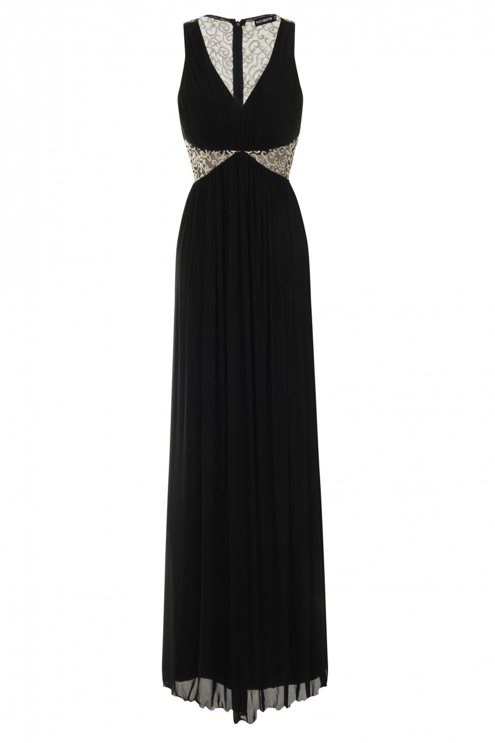Elia Black Gold Embrodiered Goddess Grecian Maxi Gown Dress