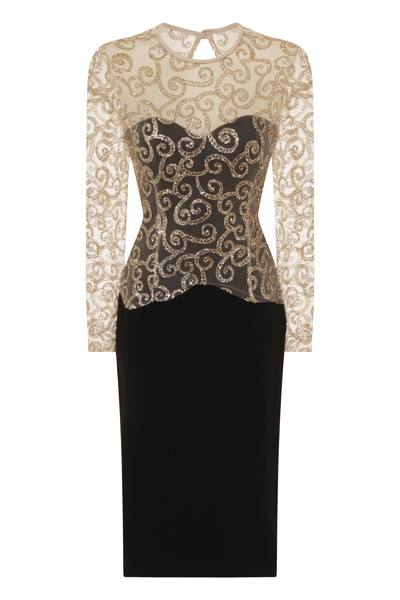 Bellina Sparkle Black & Gold Slinky Midi Dress