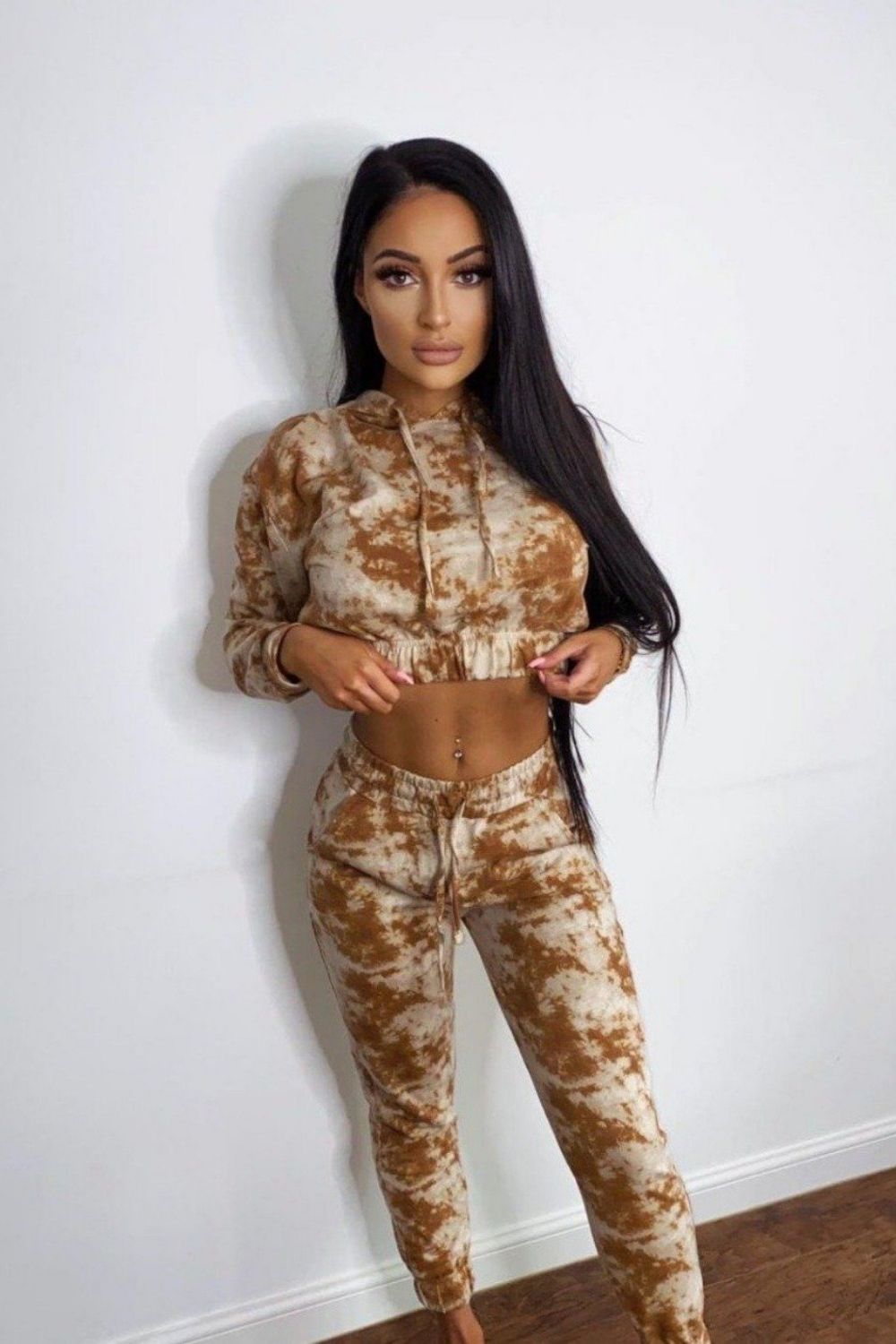 Haven Camel and Beige Two Tone Tie Dye 2 Piece Tracksuit Set