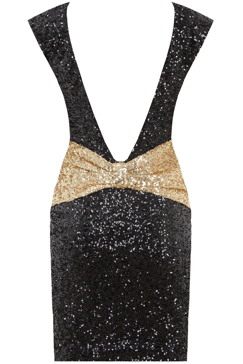 Monroe Black Sequin Plunge Bow Back Bodycon Dress