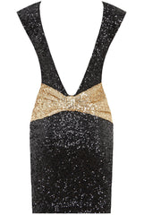 Monroe Black Sequin Plunge Bow Back Bodycon Dress