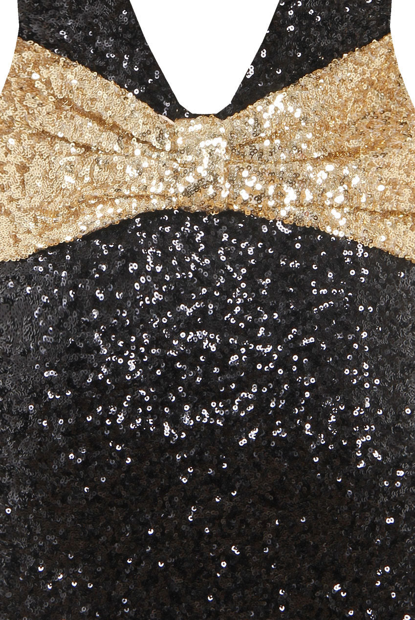 Monroe Black Sequin Plunge Bow Back Bodycon Dress