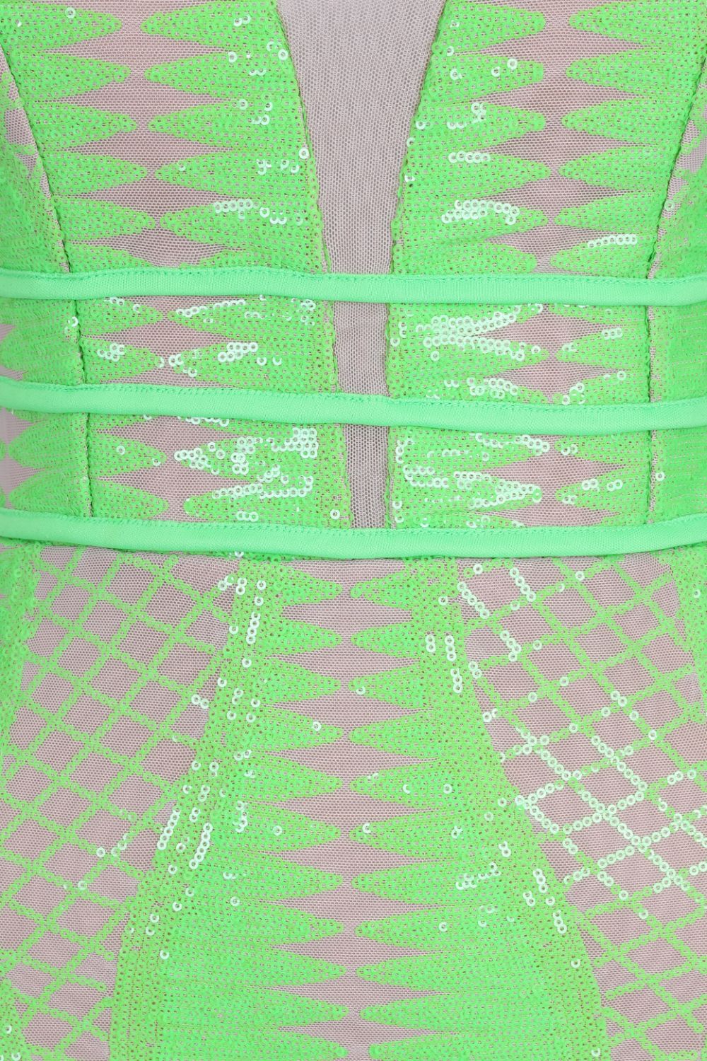Limelight Neon Green Plunge Cage Sequin Bandage Illusion Mini Dress