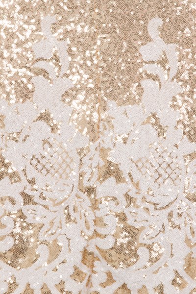 Alyssa Glam Gold & White Sequin Exposed Open Back Victorian Mini Dress