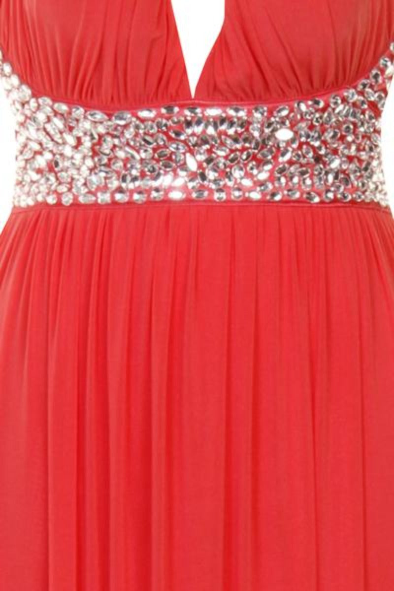 Papya Orange Grecian Jewel Open Back Maxi Gown Dress