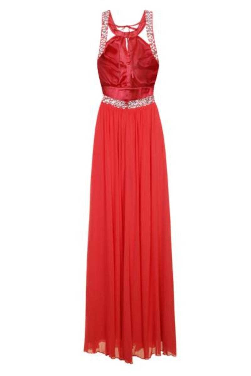 Papya Orange Grecian Jewel Open Back Maxi Gown Dress