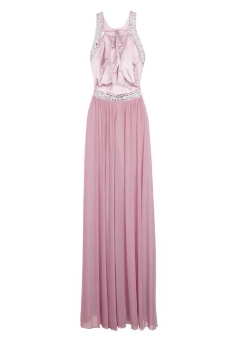 Papya Blush Pink Jewel Open Back Maxi Grecian Gown Dress