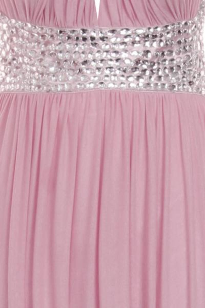 Papya Blush Pink Jewel Open Back Maxi Grecian Gown Dress