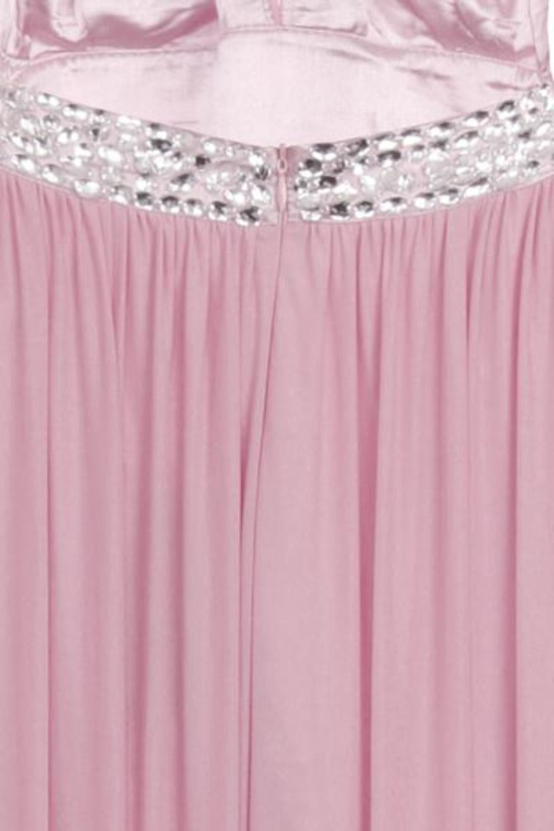 Papya Blush Pink Jewel Open Back Maxi Grecian Gown Dress