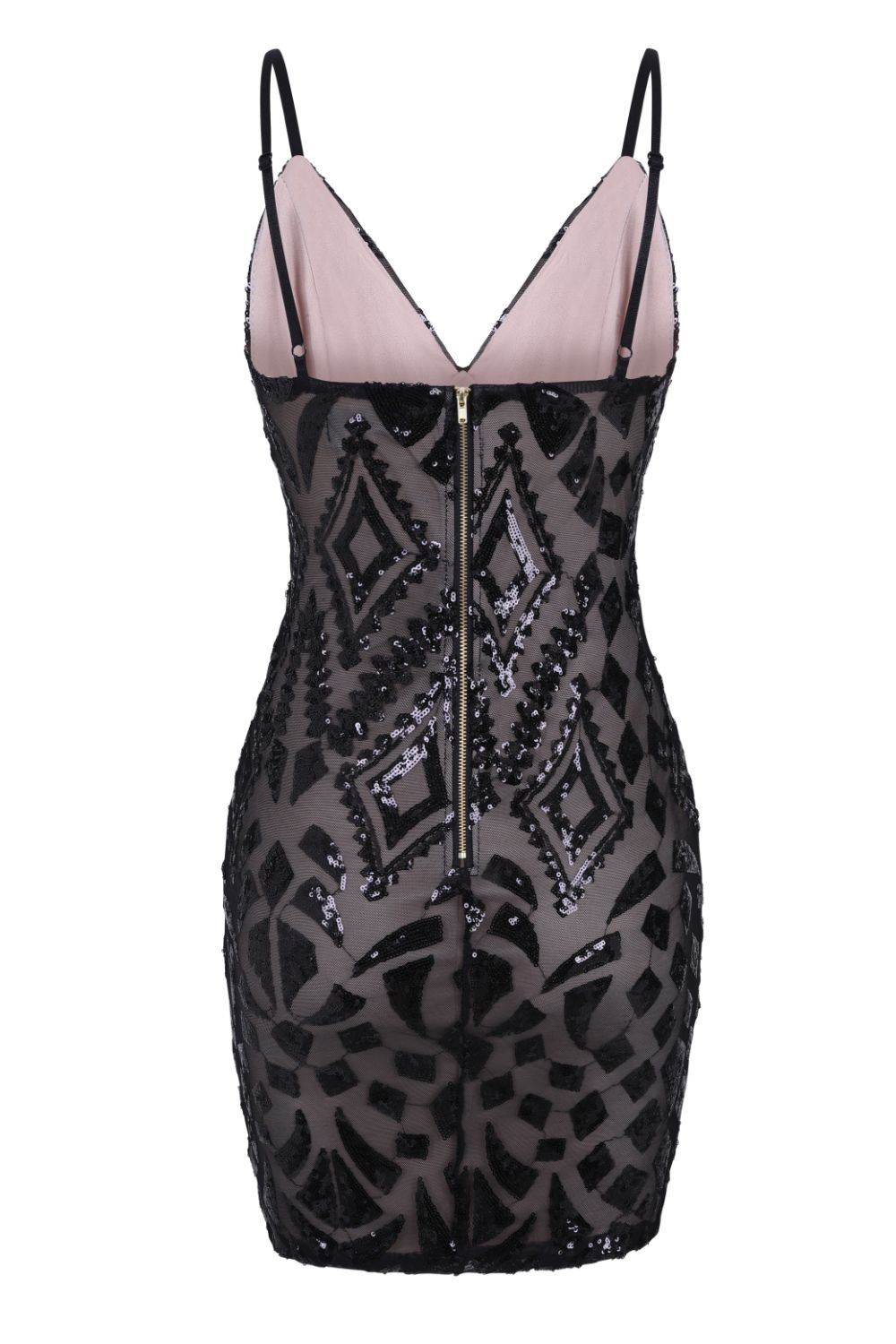 Eye Candy Black Nude Plunge Sequin Lace Up Thigh Mini Dress