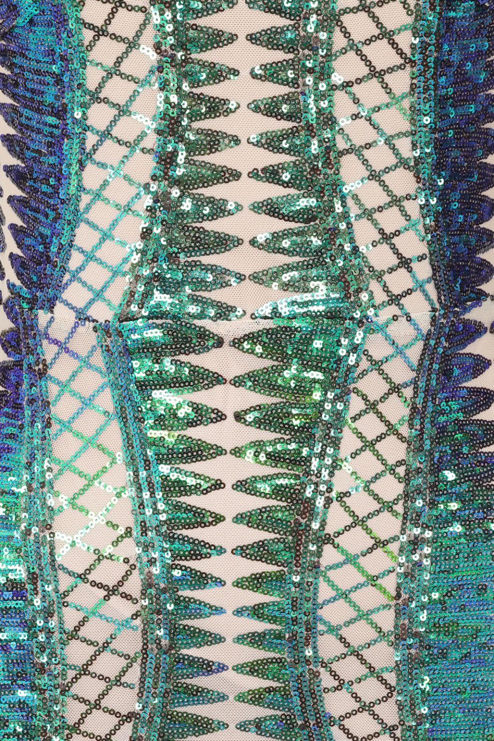 Twilight Green Nude Sequin Bandage Cage Bodycon Maxi Mermaid Dress
