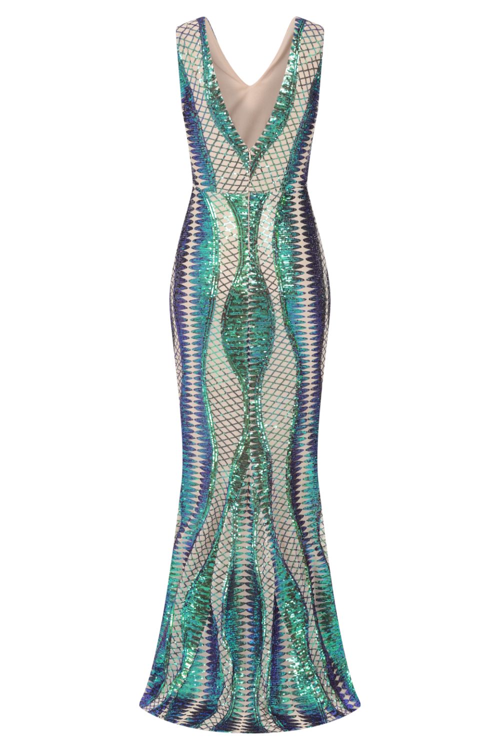Twilight Green Nude Sequin Bandage Cage Bodycon Maxi Mermaid Dress
