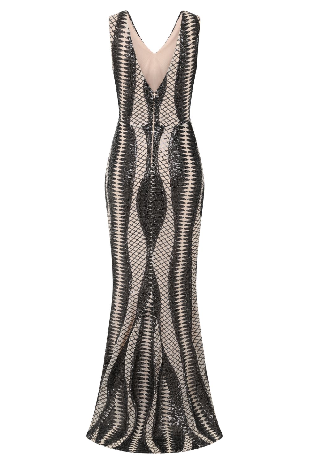 Twilight Black Nude Sequin Bandage Cage Bodycon Maxi Mermaid Dress
