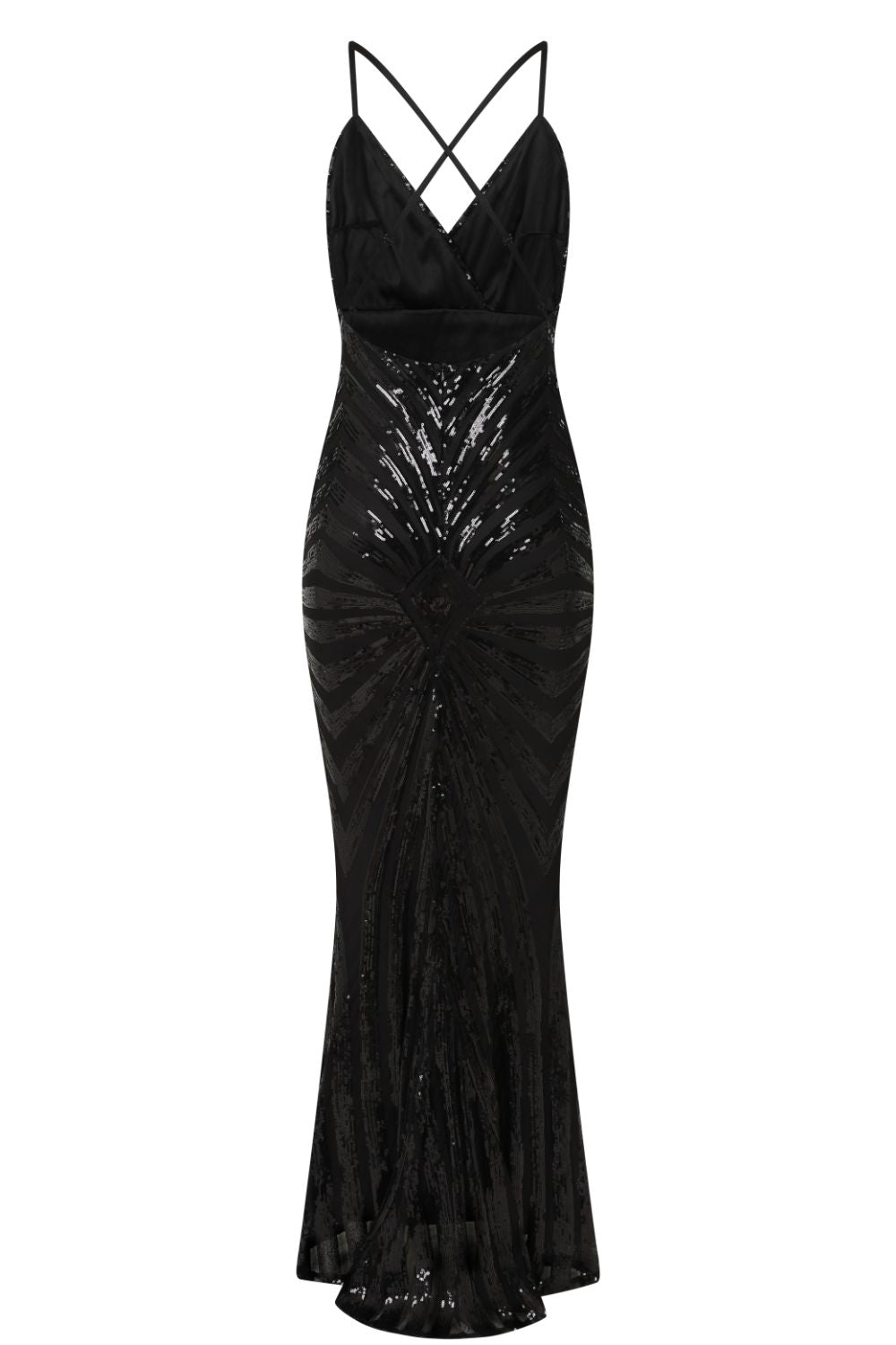 Timeless Black Plunge Sequin Hourglass Illusion Mermaid Maxi Dress