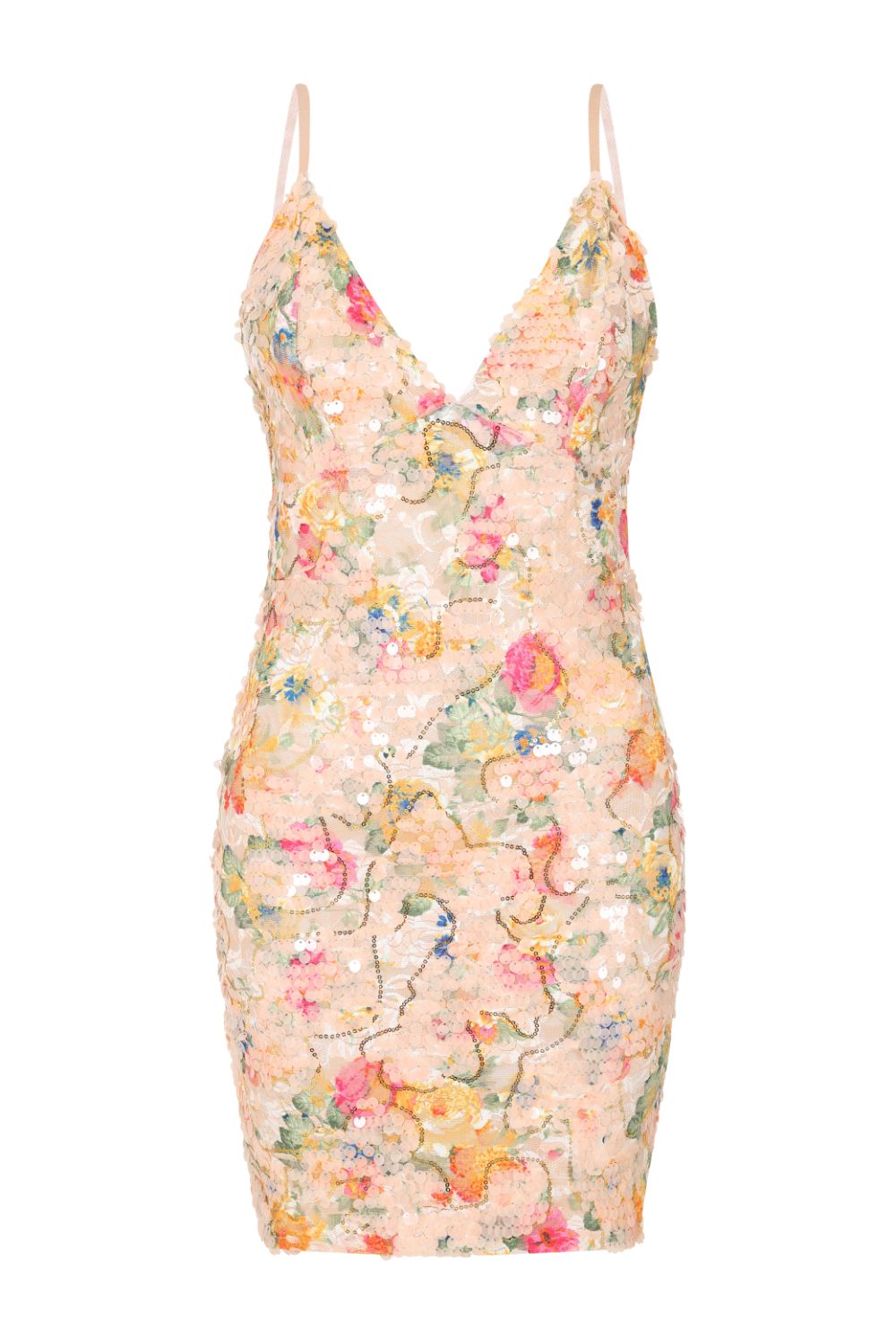 Sitting Pretty Floral Lace & Nude Sequin Strappy Dress