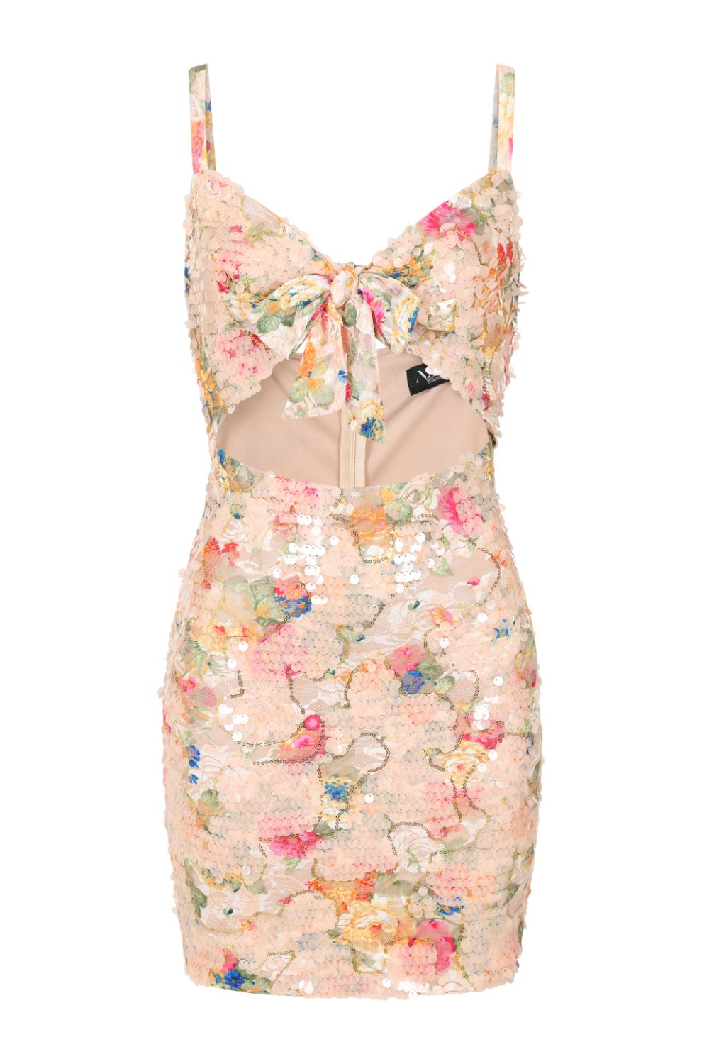 Tie The Knot Floral Lace & Nude Sequin Cut Out Bow Strappy Dress