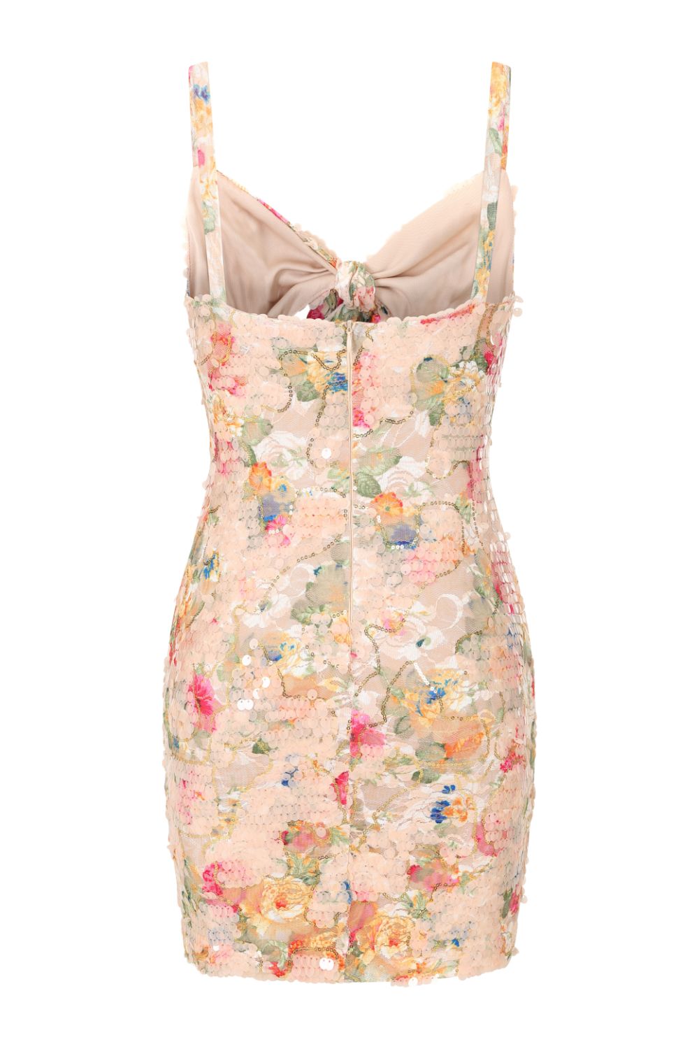 Tie The Knot Floral Lace & Nude Sequin Cut Out Bow Strappy Dress