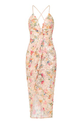 Wrap Me Up Floral Lace & Nude Sequin Wrap Asymmetric Midi Maxi Dress