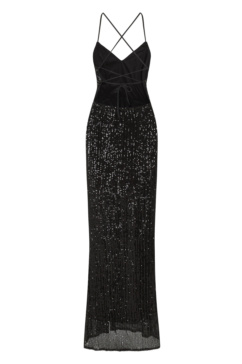 Big Dreams Black Tie Back Sequin Plunge Slit Maxi Dress