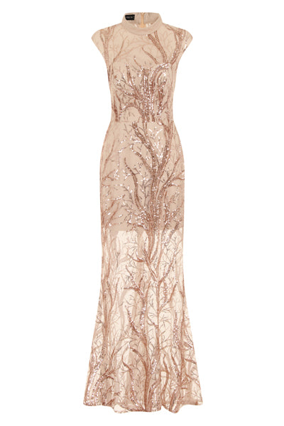 Astelle Nude Tree Effect Sequin Sheer Maxi Dress