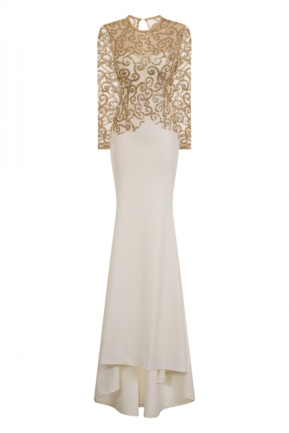 Vanity Sparkle Off White Slinky Fishtail Maxi Dress