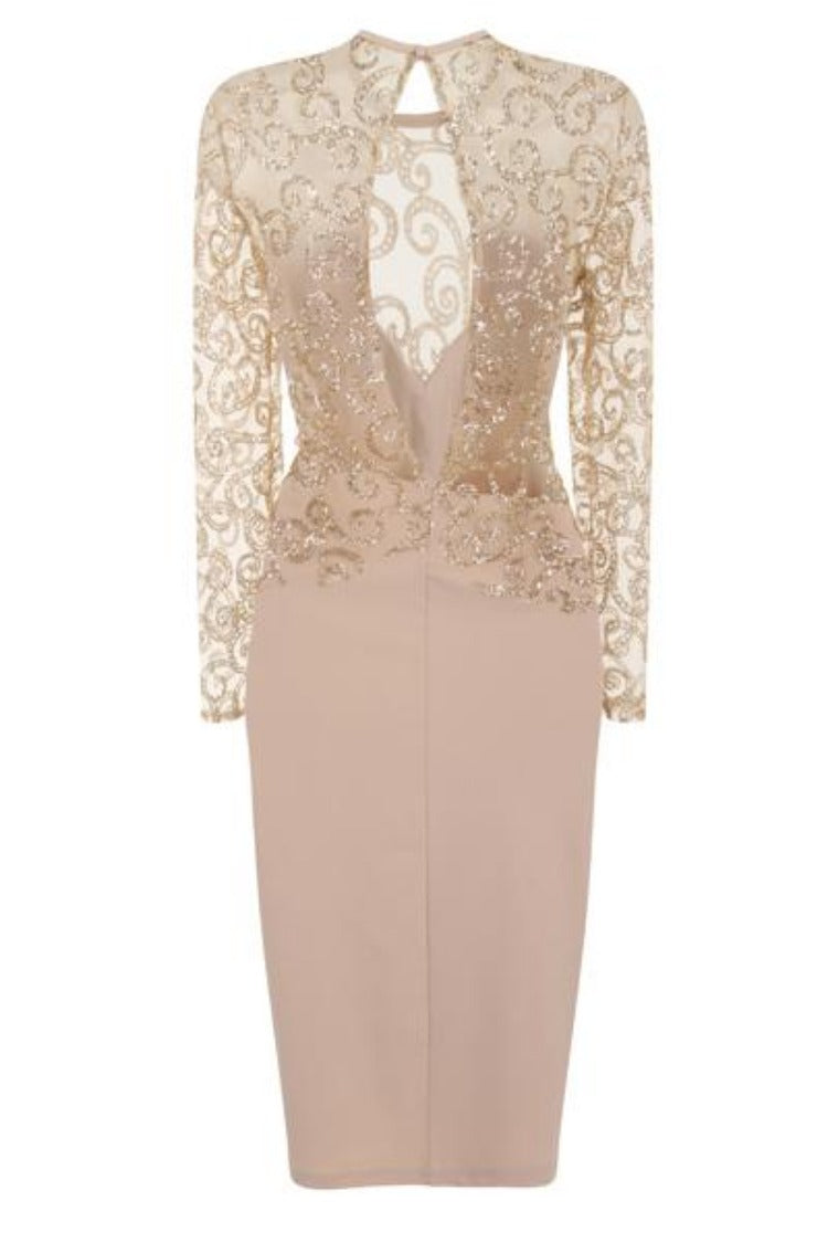 Bellina Sparkle Nude Slinky Midi Dress