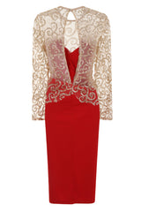 Bellina Sparkle Red Slinky Midi Dress