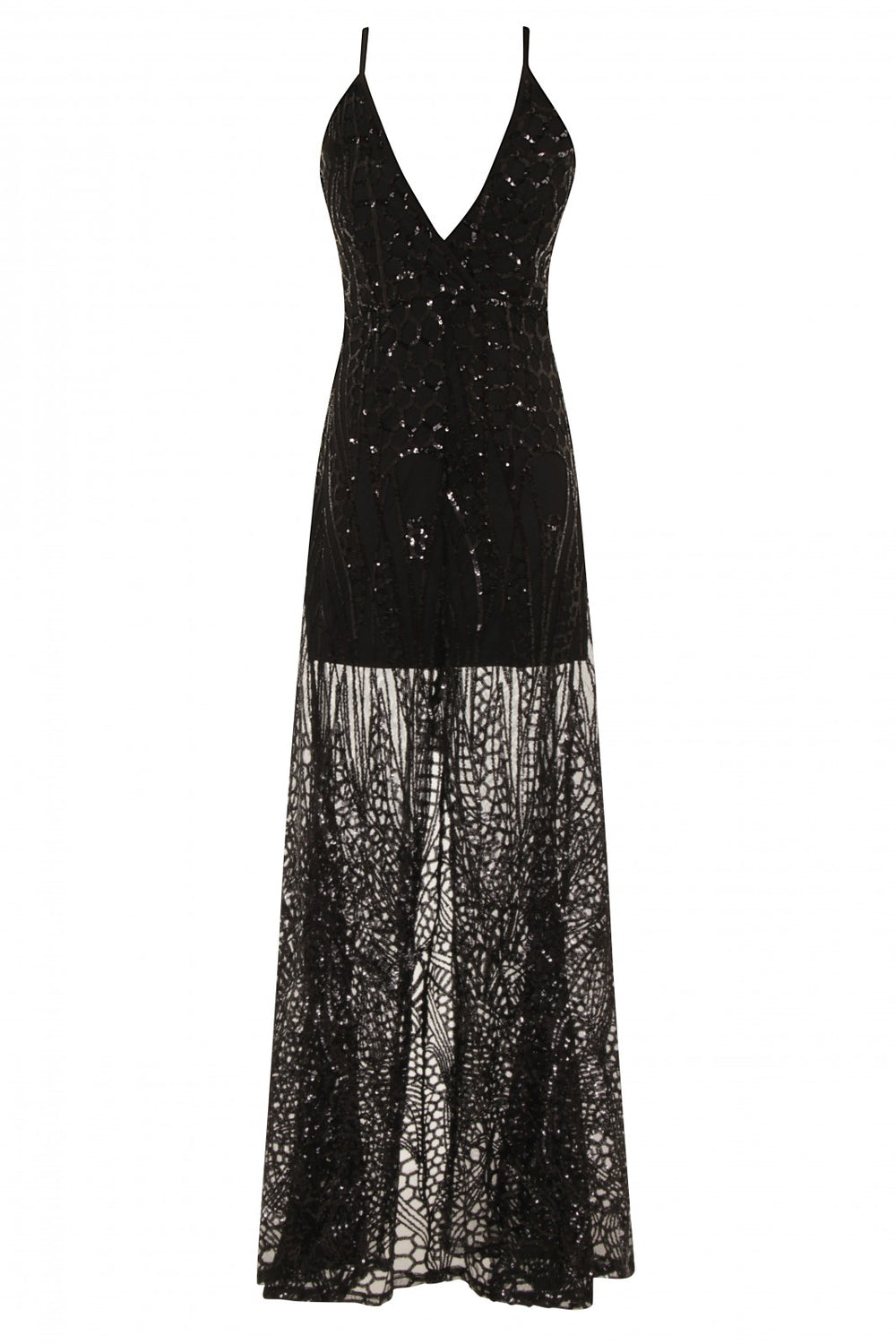 Daphne Black Sheer Luxe Sequin Slit Maxi Dress
