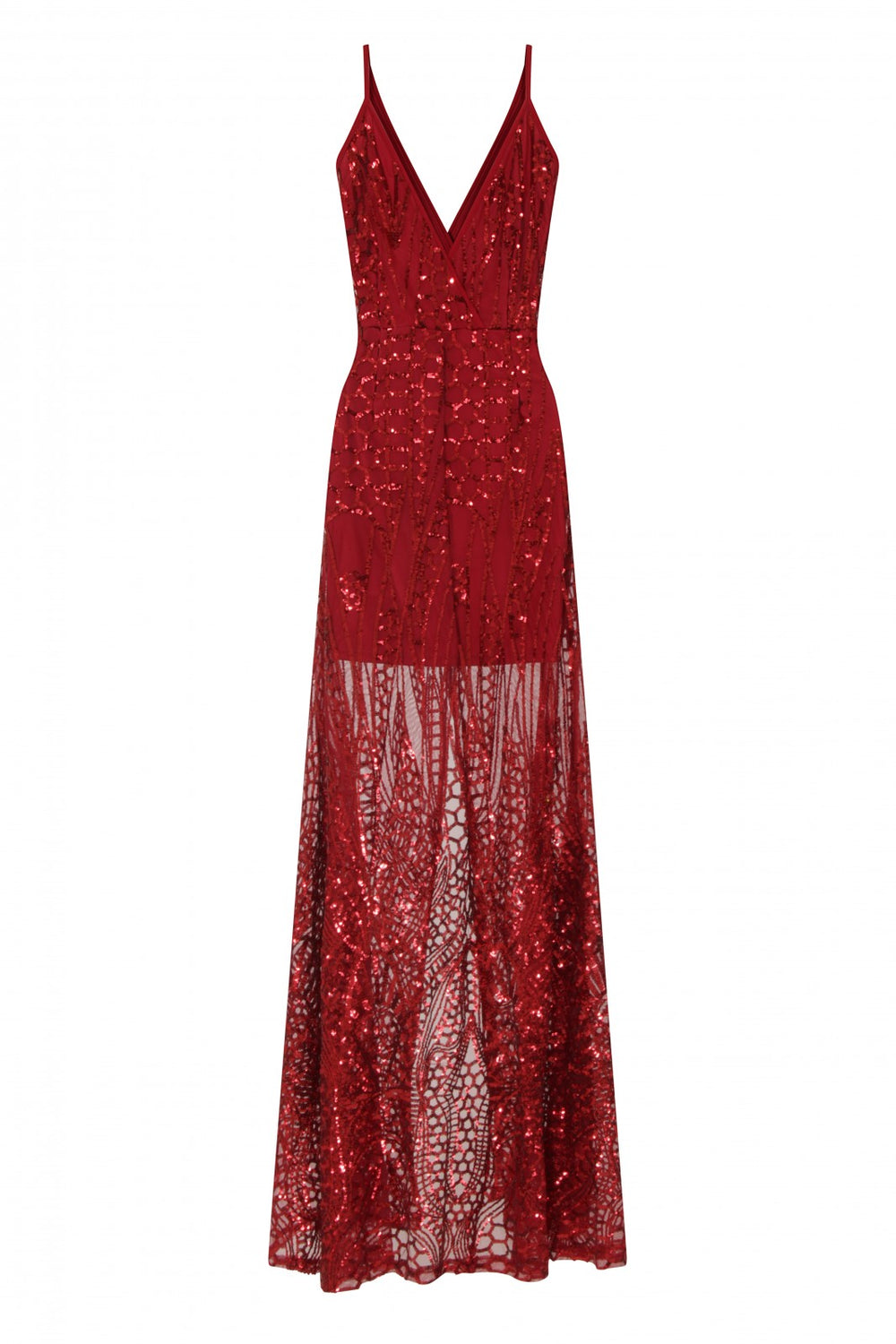 Daphne Burgundy Sheer Luxe Sequin Slit Maxi Dress