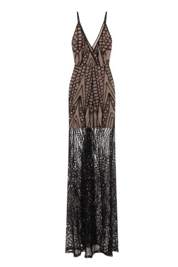 Daphne Black Sheer Luxe Sequin Slit Maxi Dress