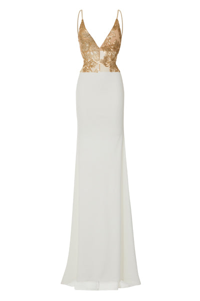 Shayla White Slinky Backless Fishtail Maxi Dress