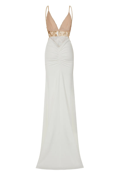 Shayla White Slinky Backless Fishtail Maxi Dress