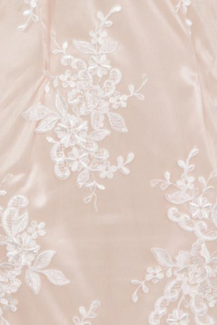Karla Nude Plunge Scalloped Lace Embroidery Midi Dress
