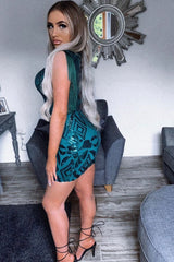 Kylie Vip Green Luxe Tassel Fringe Sequin Embellished Illusion Dress