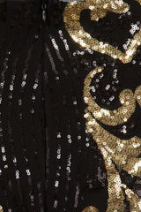 Nikita Black Gold Victorian Sheer Sequin Cowl Neck Bodysuit Dress