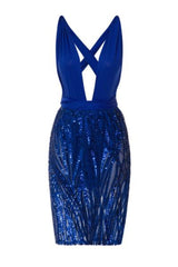 Sierra Royal Blue Multiway Bodysuit Sheer Sequin Dress