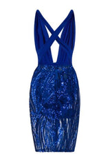Sierra Royal Blue Multiway Bodysuit Sheer Sequin Dress