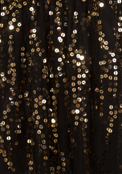 Lily Black Sheer Plunge Gold Sequin Tassel Fringe Playsuit Romper