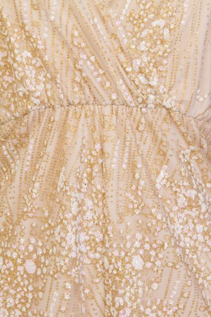 Xenia Nude Cold Shoulder Plunge Gold Glitter Playsuit Romper