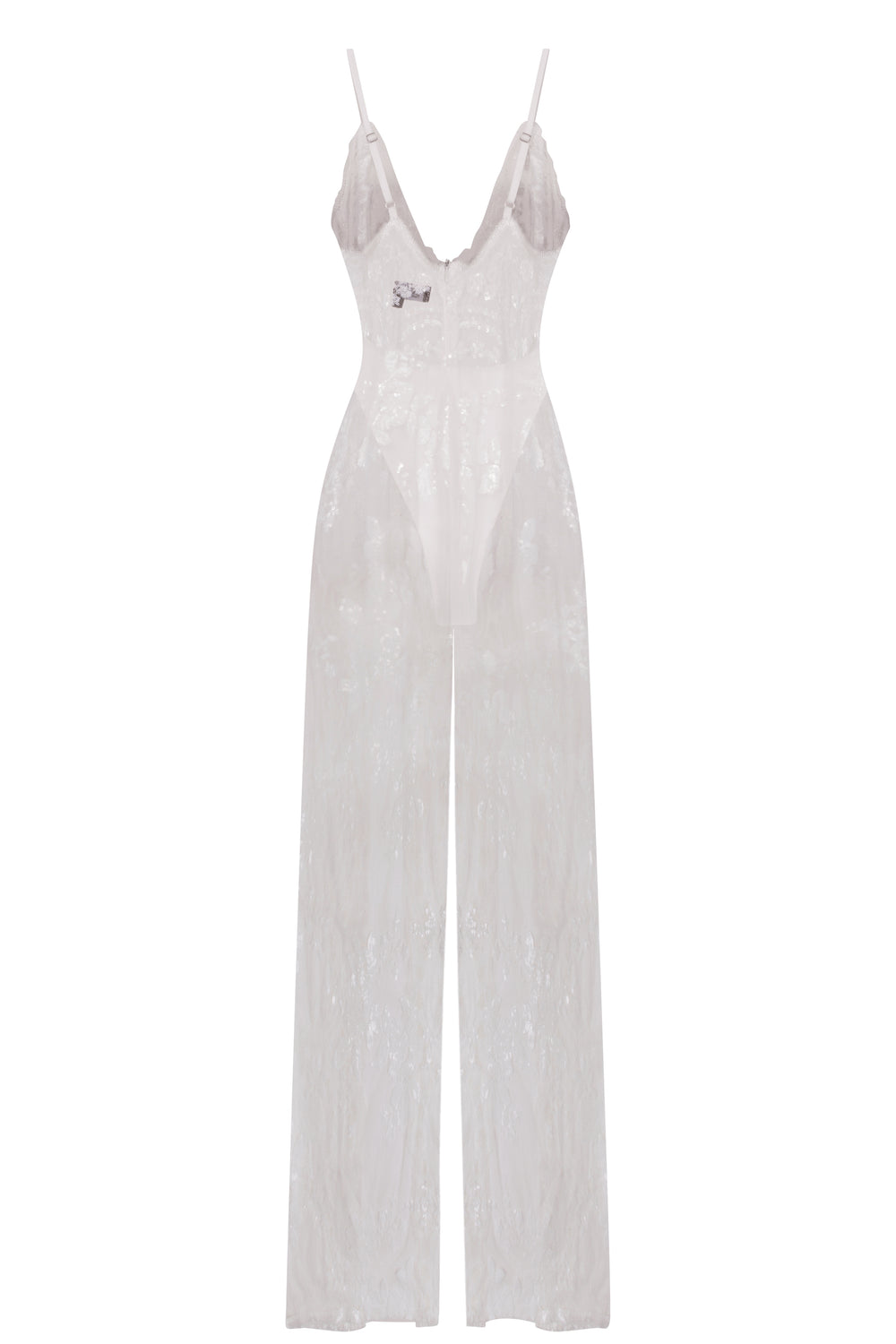 Game Changer White Sheer Floral Sequin Palazzo Split Jumpsuit