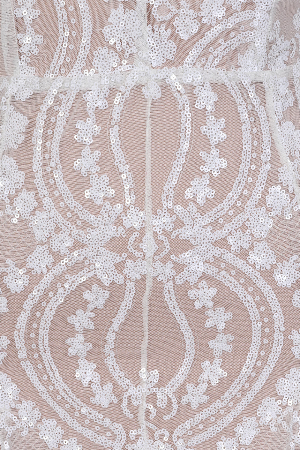 No Limit White Nude Plunge Floral Sequin Double Thigh Slit Mini Dress
