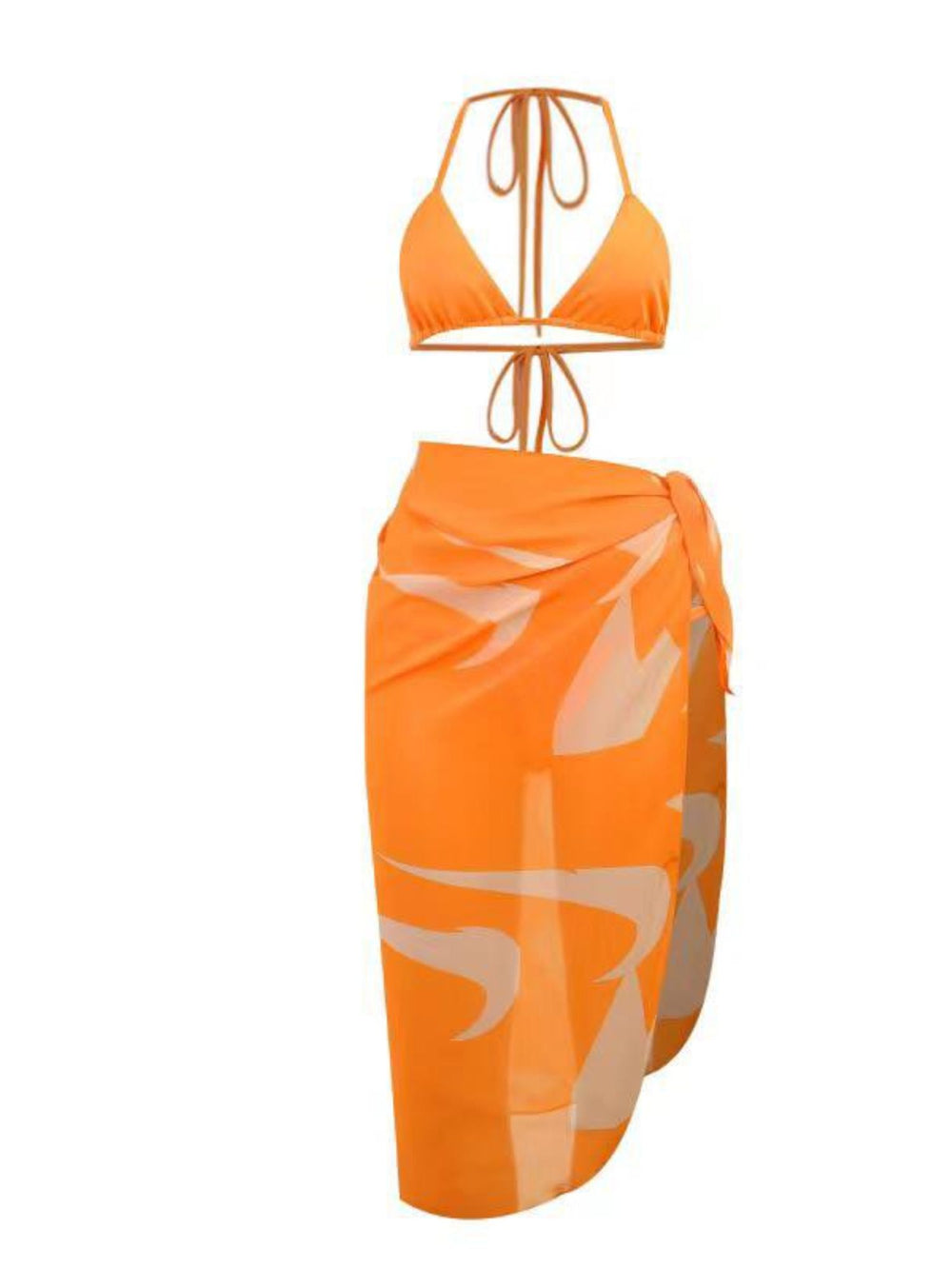 Summer High Orange Triangle String Bikini with Sarong