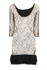 Liberty Gold Textured Fur Hem Shift Dress