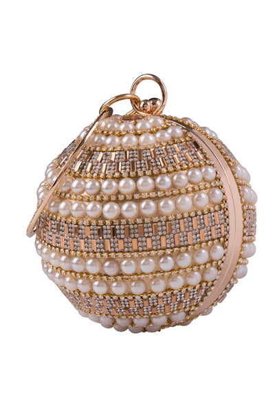 Viva Gold Crystal Diamante Pearl Wristlet Sphere Clutch Bag