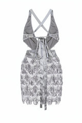 Holly Glam Silver Grey Ombre Sequin Tassel Fringe Sheer Dress
