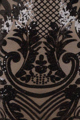 Icey Vip Black Nude Plunge Floral Sequin Illusion Mini Dress