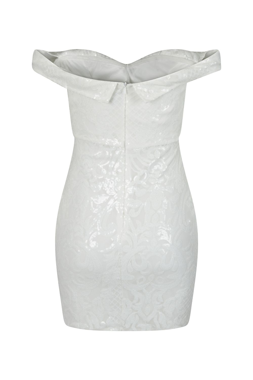 Alexiya White Bardot Sweetheart Sequin Embellished Illusion Dress