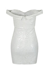 Alexiya White Bardot Sweetheart Sequin Embellished Illusion Dress